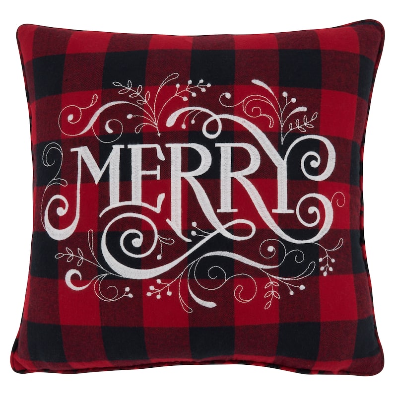 Buffalo Plaid Pillow With Merry Design