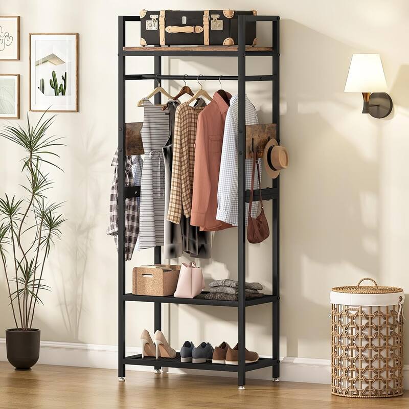 22" Rustic Brown & Black Small Clothes Rack
