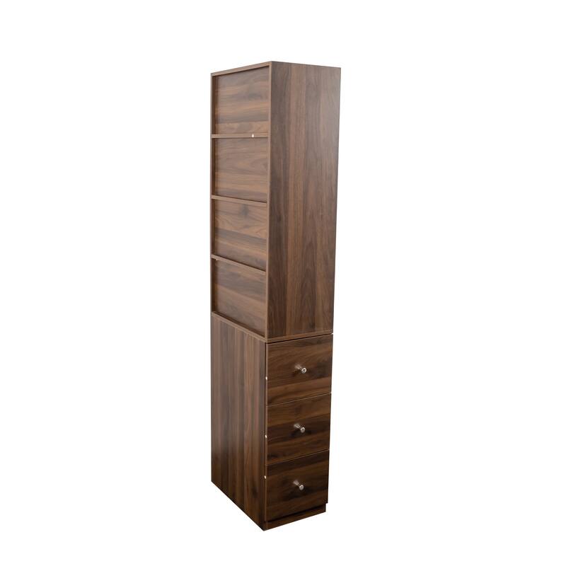 70.87" Tall Display Cabinet with 4-Tier Shelves & 3 Side Drawers, Modern Wooden Storage Bookcase for Living Room, Home Office