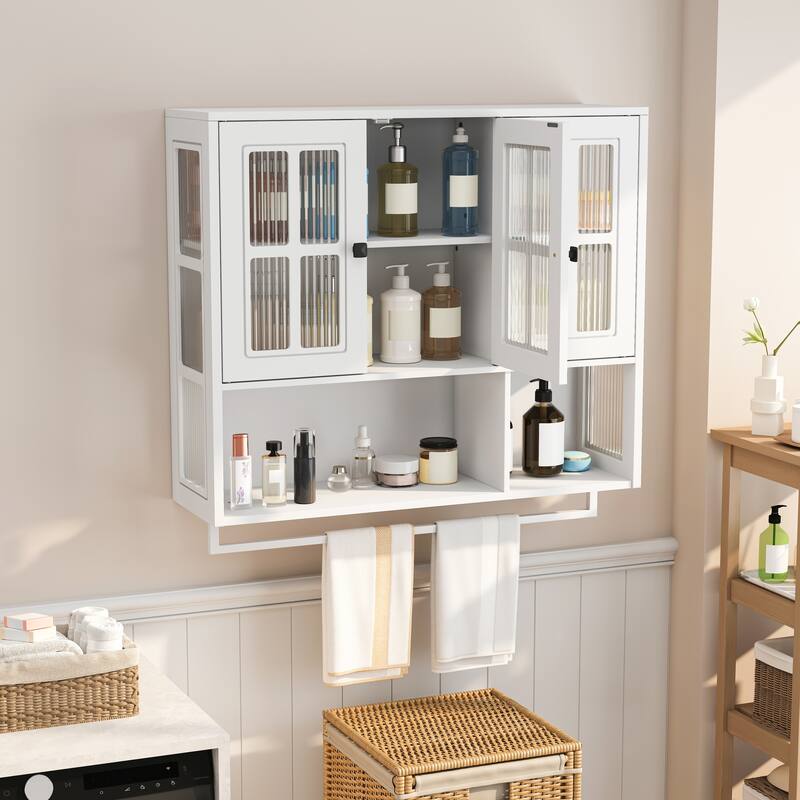 Modern 2 Door/3 Doors Wall Cabinet with 2-tier Enclosed Storage, 1 Open Shelf, and Towel Rack