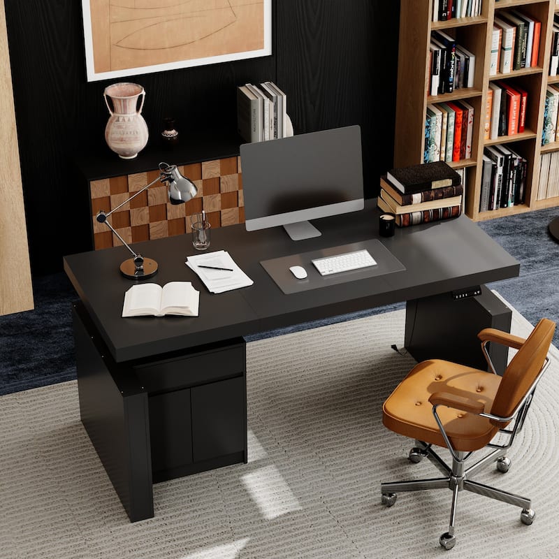 Stylish Black Electric Height-Adjustable Desk Standing Desk Computer Desk: Modern and Functional Workspace Essential