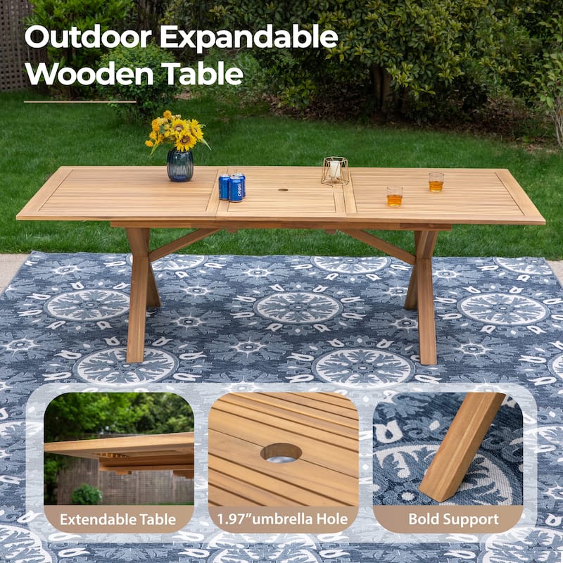 MAISON ARTS Acacia Wood 7/9-Piece Patio Dining Sets, Outdoor Dining Set with Expandable Teak Dining Table and Wooden Chairs