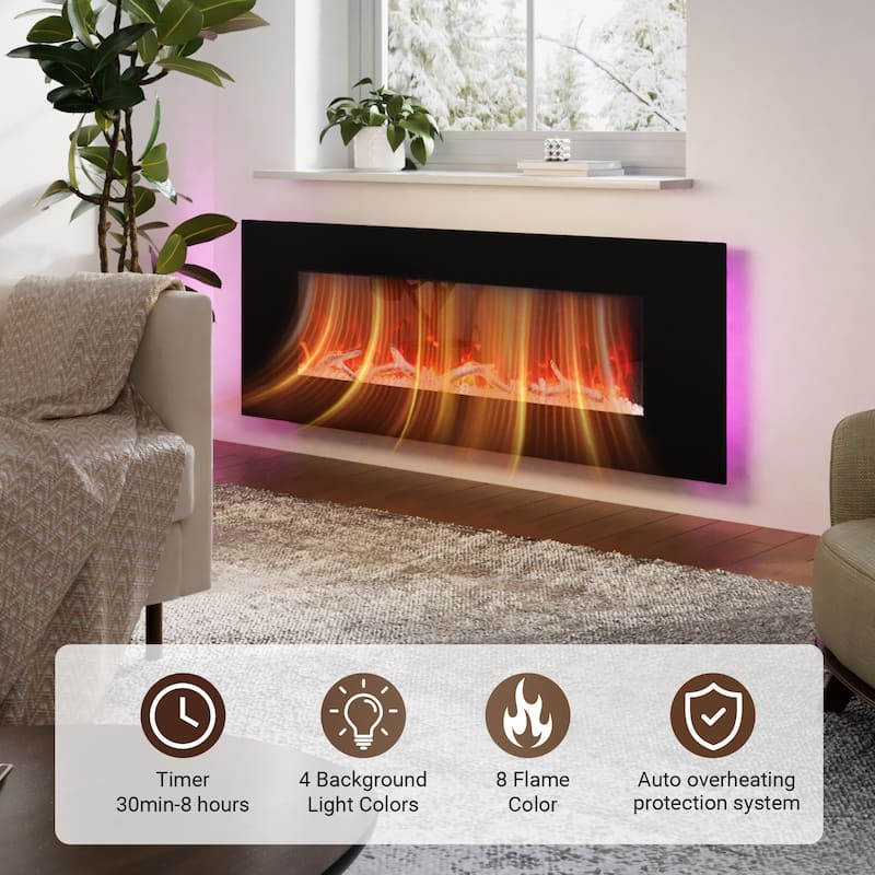 Clihome 42-72 inch Wall-mounted w/ RC (1500W) Electric Fireplace