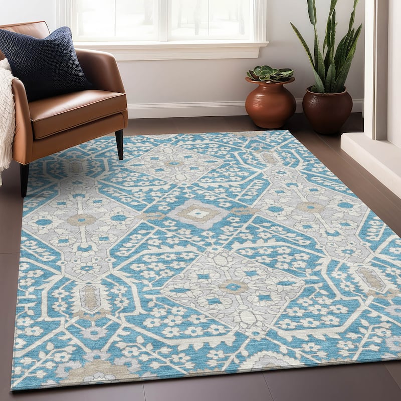 Machine Washable Indoor/ Outdoor Chantille Traditional Medallion Rug
