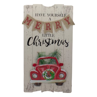 24-Inch Lighted Merry Little Christmas Vintage Red Truck Wall Sign - 24"