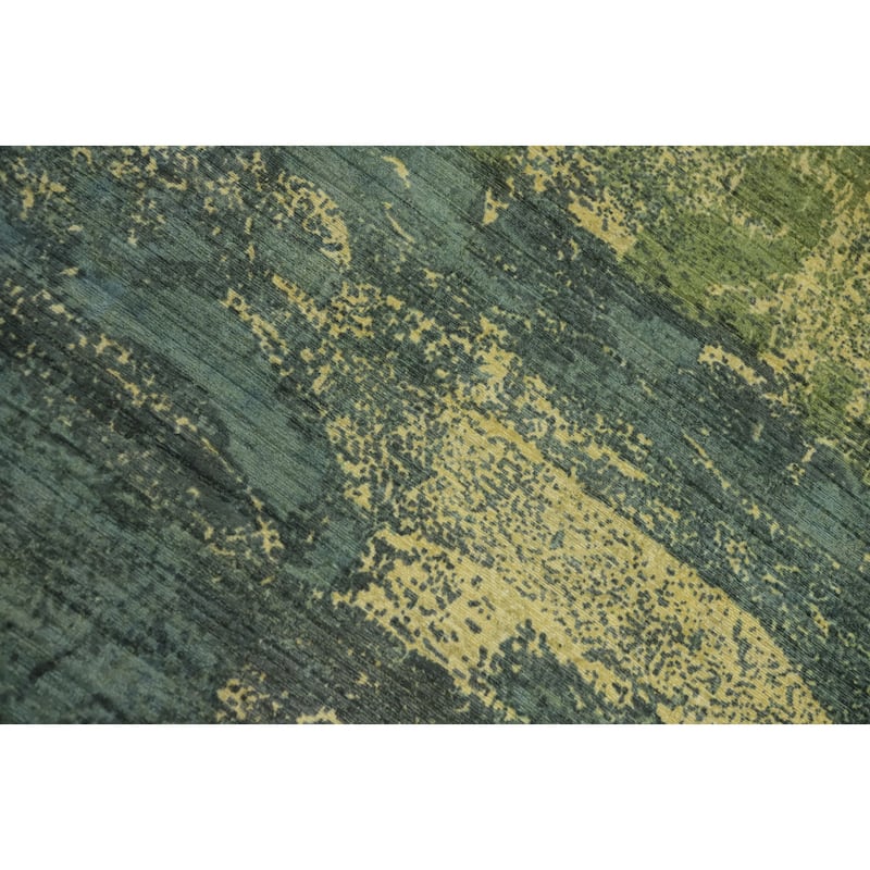 Hand-knotted Modern Silk Green Abstract Area Rug Oriental Carpet - 8' 0'' X 4' 10''