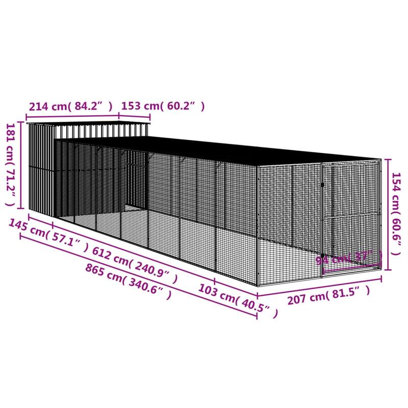 vidaXL Dog House with Run Light Gray/Anthracite multisize Galvanized Steel