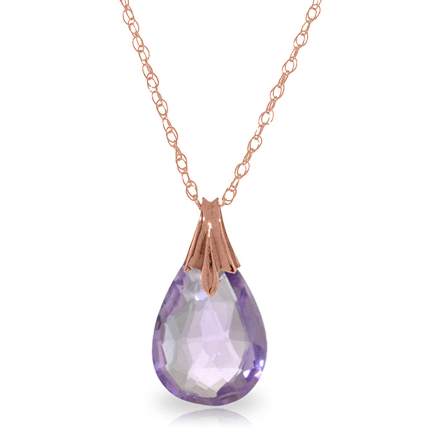 Genuine Amethyst Pear Cut 5 ct Gem Solitaire Pendant Necklace in 14K Solid Gold