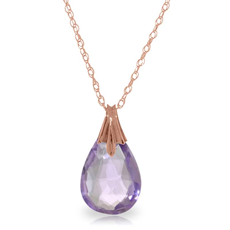 3 Carat 14K Solid Gold Strive To Be Natural Amethyst Necklace - 24 Inch - Rose