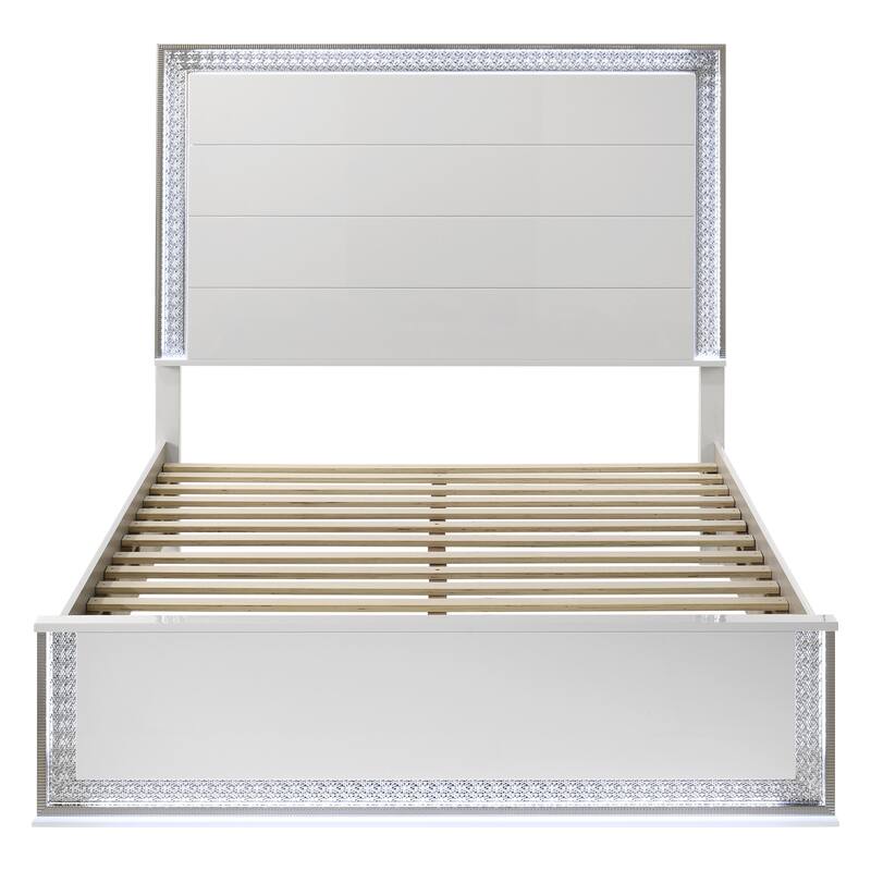 Furniture of America Andrea Modern White Platform Bed with Embedded LED Lighting