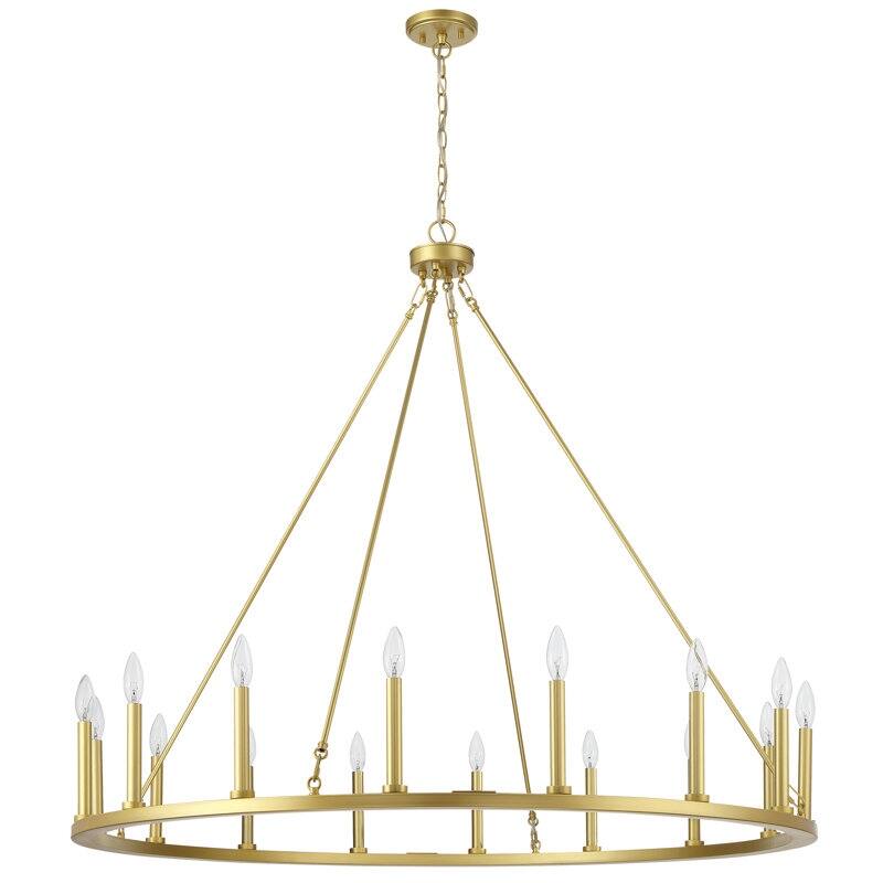 Acroma 47" Gold Farmhouse Wagon Wheel Chandelier for Living Room