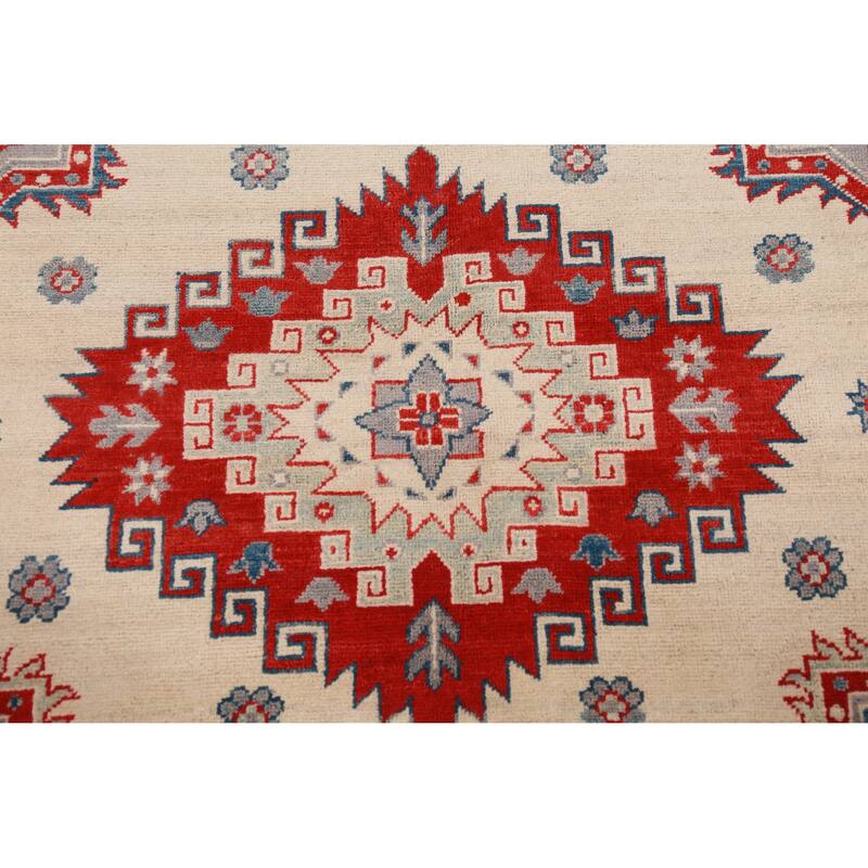 Hand Knotted Oriental 100% Wool Carpet Traditional Geometric Beige & Ivories Kazak Area Rug - 11' 1'' X 8' 4''