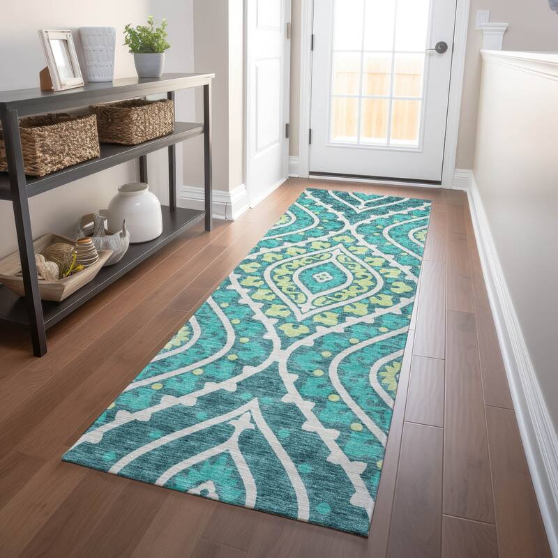 Premium Washable Super Soft Diamond Medallions Mayfield Rug - Teal - 2' 3" x 7' 6" - Runner