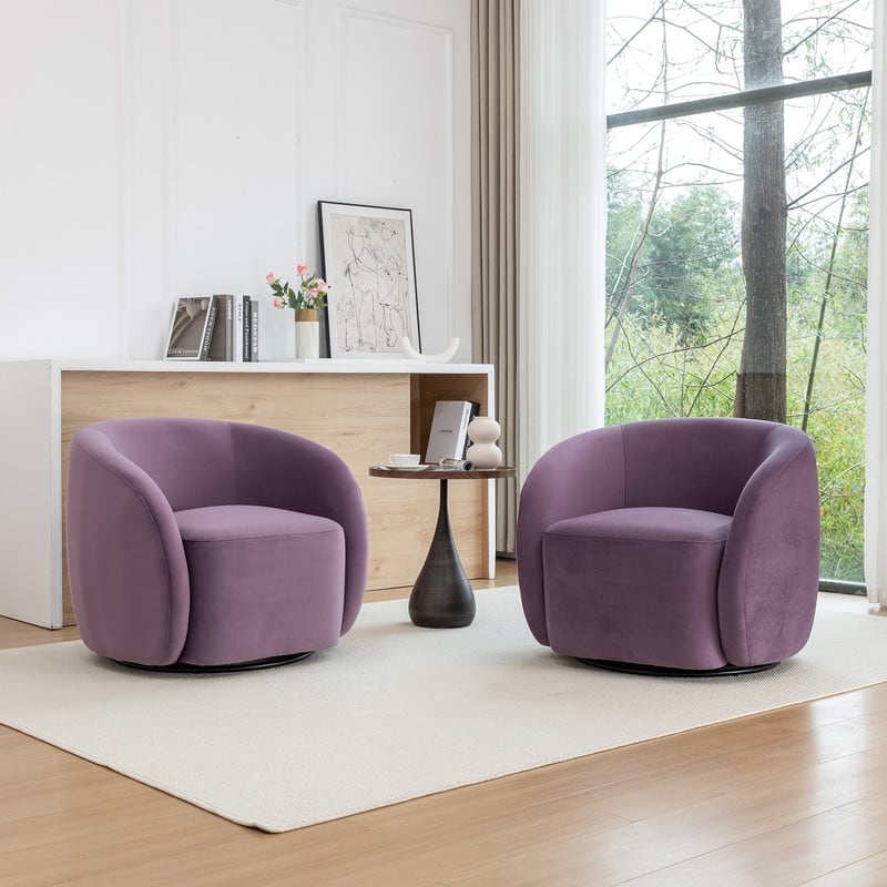 SEYNAR Modern Glam Velvet Upholstered 360 Degree Swivel Accent Armchair Set of 2 - Purple