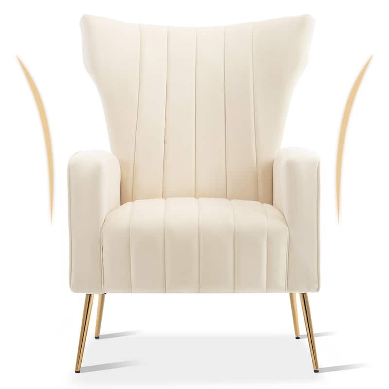 America Elvie Mid-Century Modern Velvet Accent Chair - Antique White