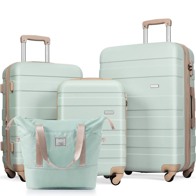 Luggage Sets Four Piece, ABS Durable Suitcase with Travel Bag - Light Green