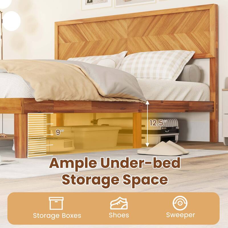 Gymax Twin/Full/Queen Size Bed Frame w/Headboard Wooden Slats Support
