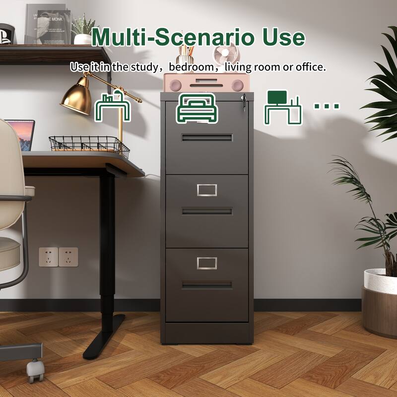 3 Drawer File Cabinet with Lock Metal Vertical File Cabinet, A4 Legal/Letter Size Narrow File Cabinet Locked,Assembly Required