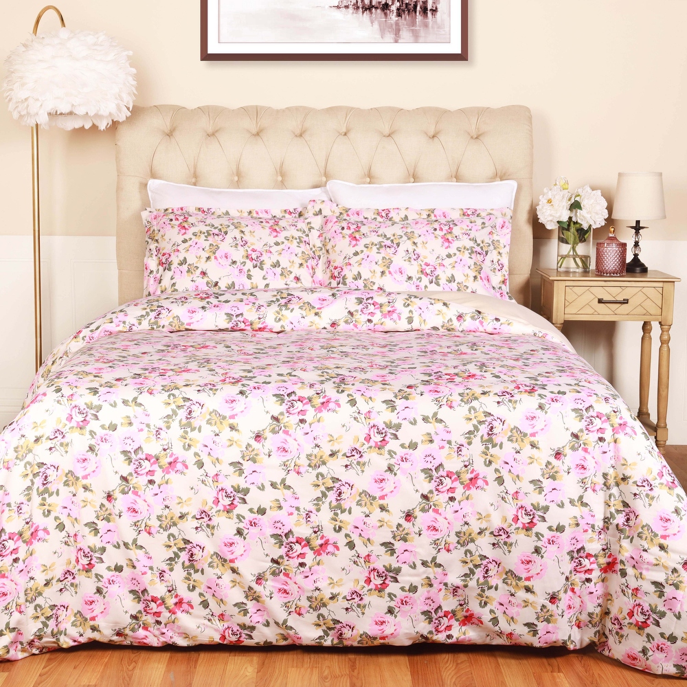 Miranda Haus Cotton Vintage Floral Duvet Cover Set with Pillow Shams