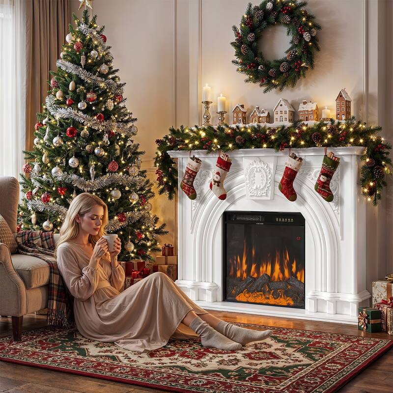 Freestanding Electric Fireplace with Mantel, 24" Electric Fireplace Insert, Adjustable Flame Colors, Remote Control & Thermostat