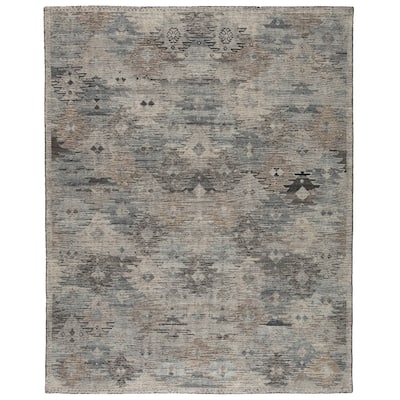 Porch & Den Barko Blue/ Tan Tribal Pattern Hand-Knotted Area Rug