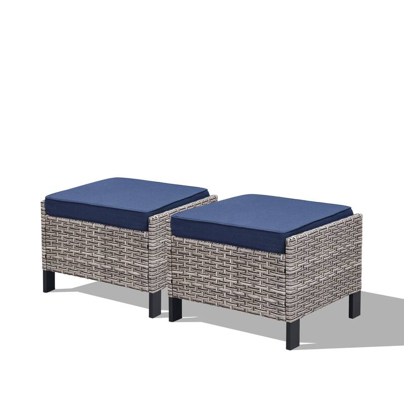 Pocassy Outdoor Wicker 2-Piece Ottoman Chair with Cushion