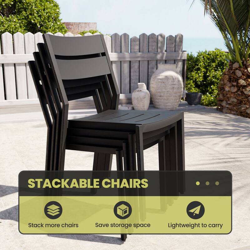5/7/11-piece Set Outdoor Aluminum Extendable Patio Dining Table with Stackable Chairs
