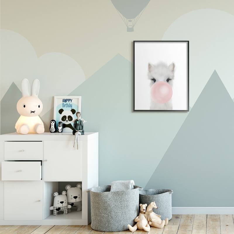 Stupell Baby Woodland with Pink Bubble Gum Framed Giclee Art Design By Leah Straatsma