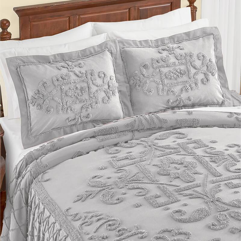 Noelle Textured Design Chenille Ruffled Edge Pillow Sham - Silver