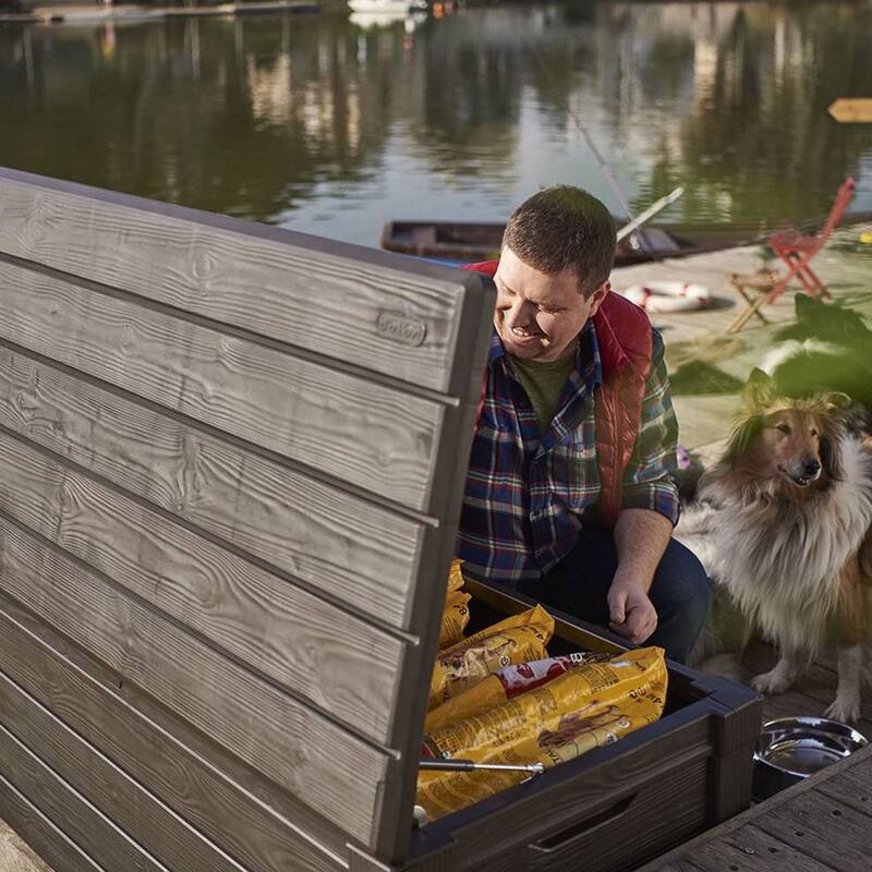 Keter Brightwood Weatherproof Resin Patio Deck Storage Box Bench, Brown (2 Pack) - 40