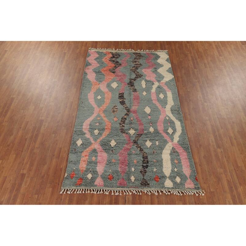 Moroccan Oriental Area Rug Hand-Knotted Wool Carpet - 6'1" x 10'11"