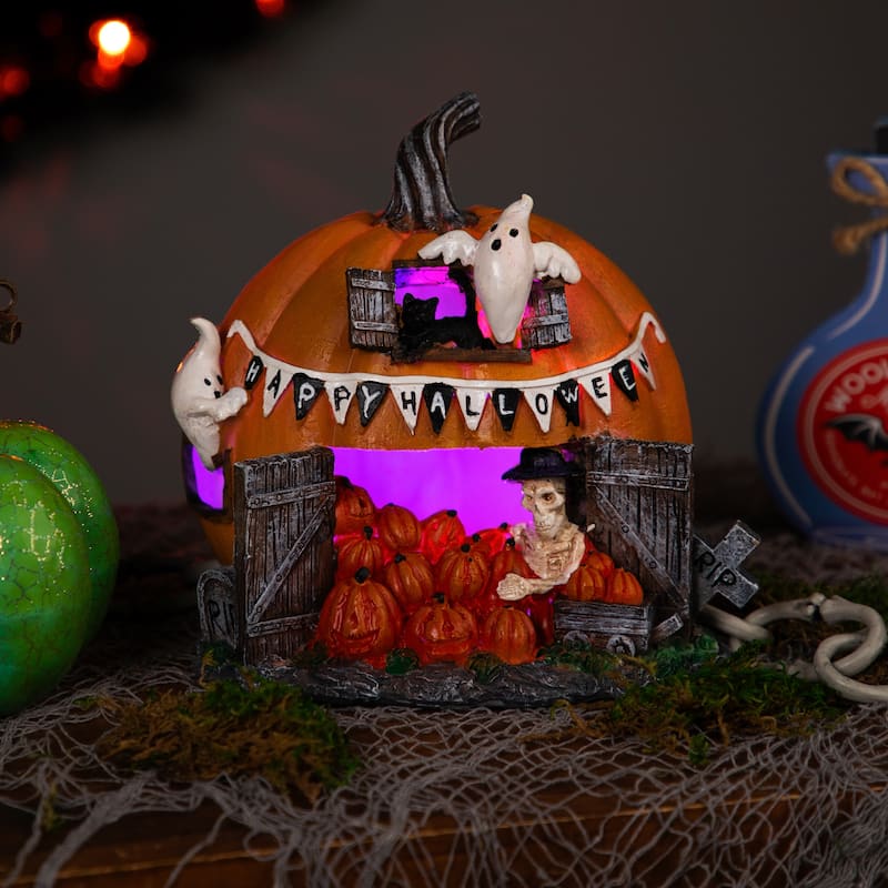 LED Lighted Pumpkin Village Halloween Decoration - 7"
