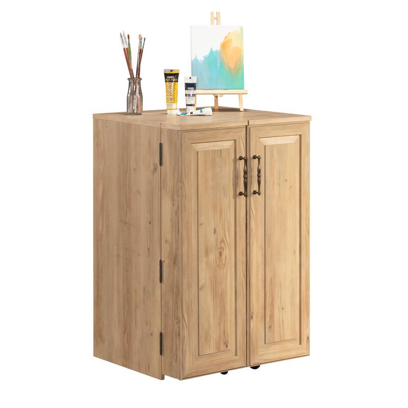 Engineered Wood Transitional Craft Station with Adjustable and Fixed Shelves, Brown - 23.47" W × 22.36" D × 35.98" H