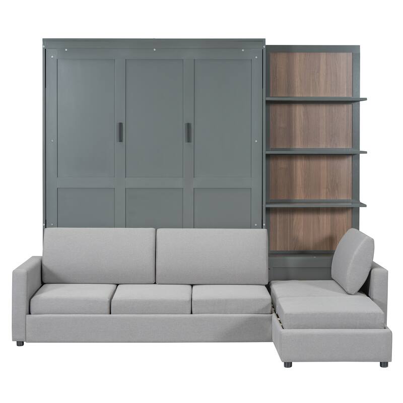 Queen Size Murphy Bed Wall Bed with Sofa and Shelves