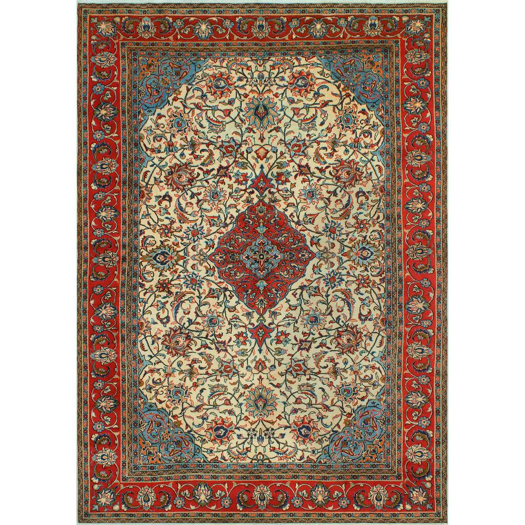 Fine Vintage Distressed Alvah Ivory/Red Rug - 6'6" x 9'5"