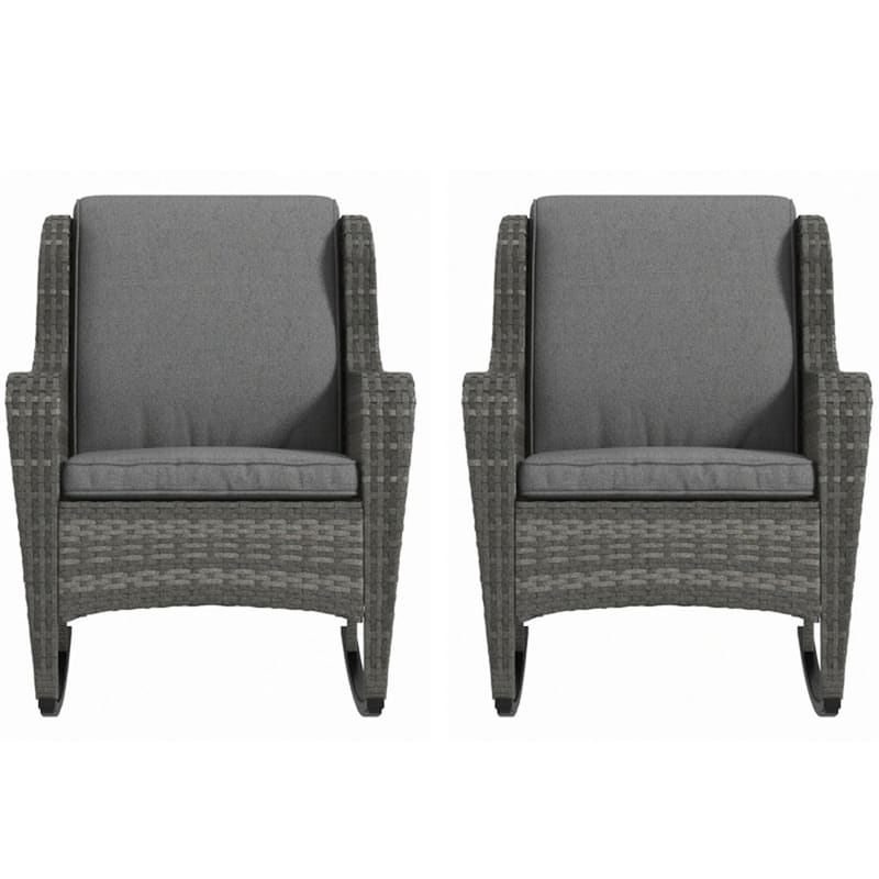 PE Rattan Steel Outdoor Rocking Chairs with Cushions Set of 2 - 34.3" W x 28.3" D x 36.6" H - Grey