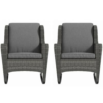 PE Rattan Steel Outdoor Rocking Chairs with Cushions Set of 2 - 34.3" W x 28.3" D x 36.6" H