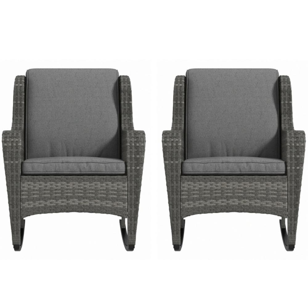 PE Rattan Steel Outdoor Rocking Chairs with Cushions Set of 2 - 34.3" W x 28.3" D x 36.6" H