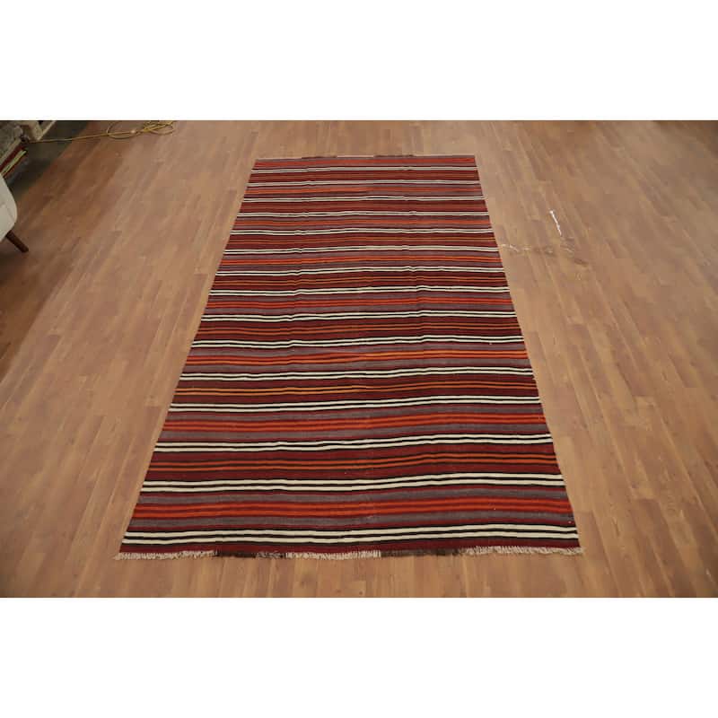 Hand Woven Oriental 100% Wool Carpet Southwestern Geometric Multi-Colored Kilim Area Rug - 10' 4'' X 5' 4''
