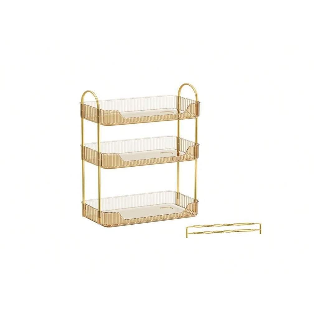 3-Tier Vertical Makeup Storage Organizer with Plated Metal Frame and Handle - 6.6”D x 12”W x 18.9”H