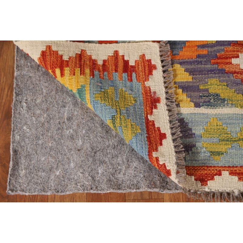 Multicolor Kilim Area Rug Flatweave Wool Carpet - 4'0"x 5'11"