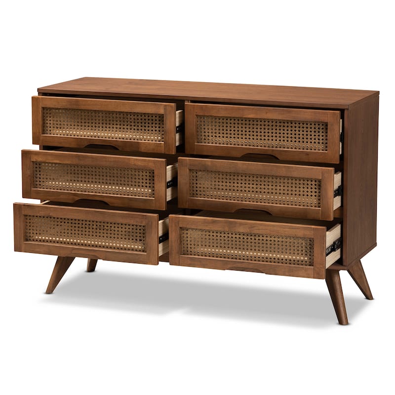 Barrett Mid-Century Modern 6-Drawer Wood Dresser in Walnut Brown Color