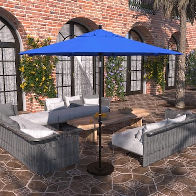 California Umbrella 9' Sunset Series Patio Umbrella Bronze Aluminum Frame and Ribs, Crank Lift Auto Tilt, Olefin Royal Blue