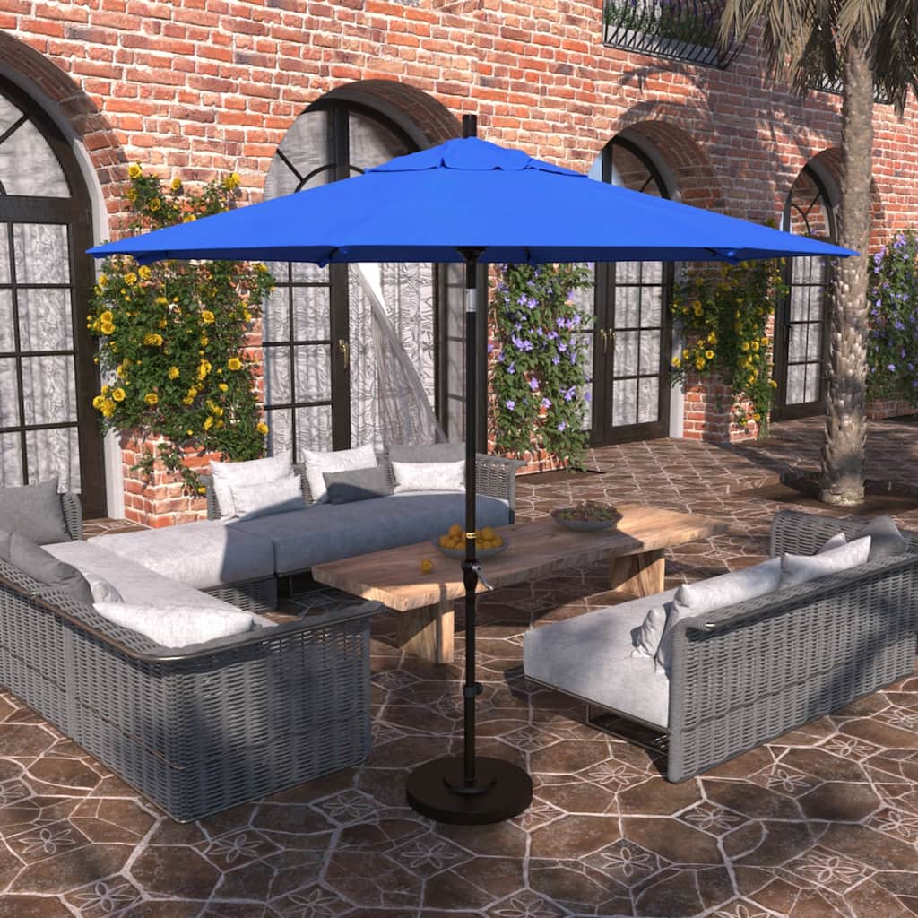 California Umbrella 9' Sunset Series Patio Umbrella Bronze Aluminum Frame and Ribs, Crank Lift Auto Tilt, Olefin Royal Blue