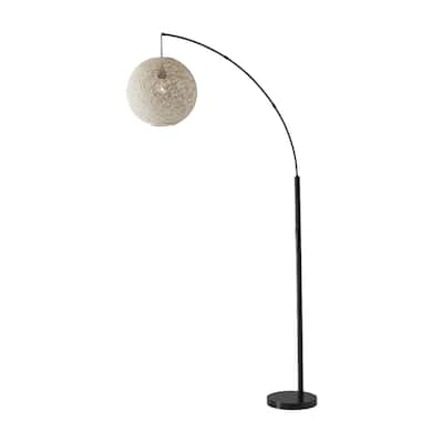 77" Modern Arc Floor Lamp with Rattan String Globe Shade Black Cord 3-Way Switch for Living Room - 76.5”H x 14”W x 40”D