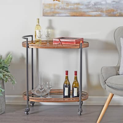 Brass Metal Rolling 2 Mirrored Shelves Bar Cart with Handle