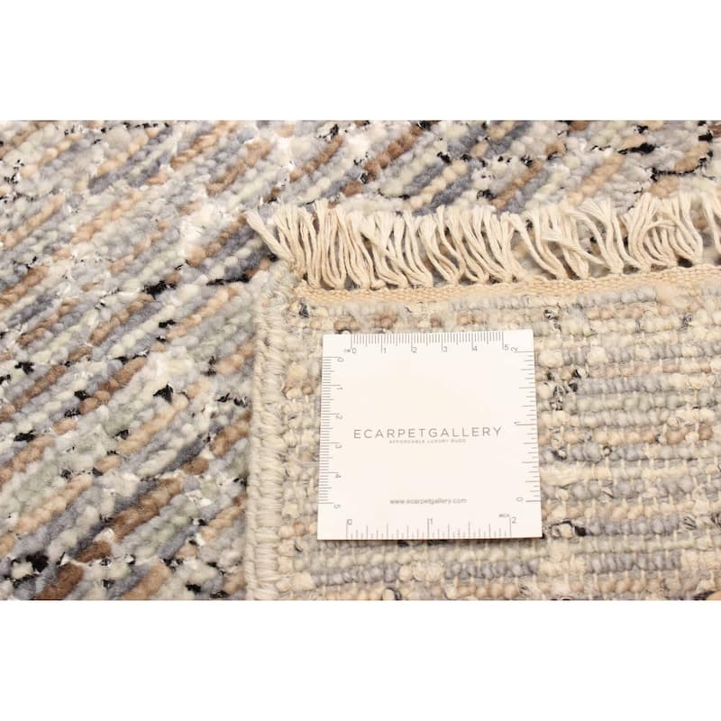 ECARPETGALLERY Hand-knotted Silk Shadow Grey Viscose, Wool Rug - 2'6 x 11'8