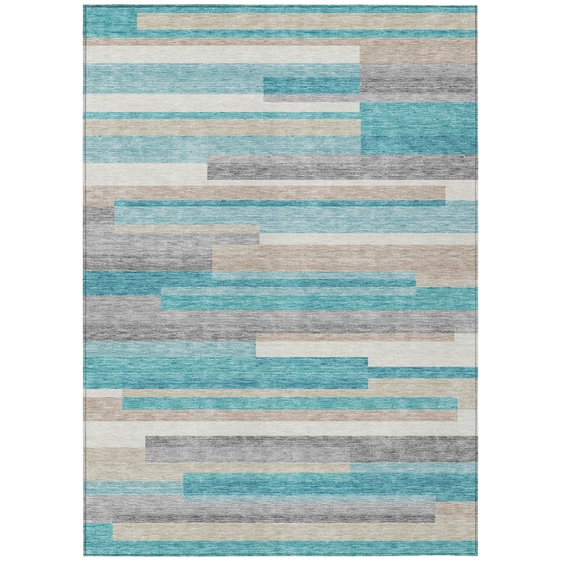 Machine Washable Indoor/ Outdoor Chantille Contempory Stripes Rug
