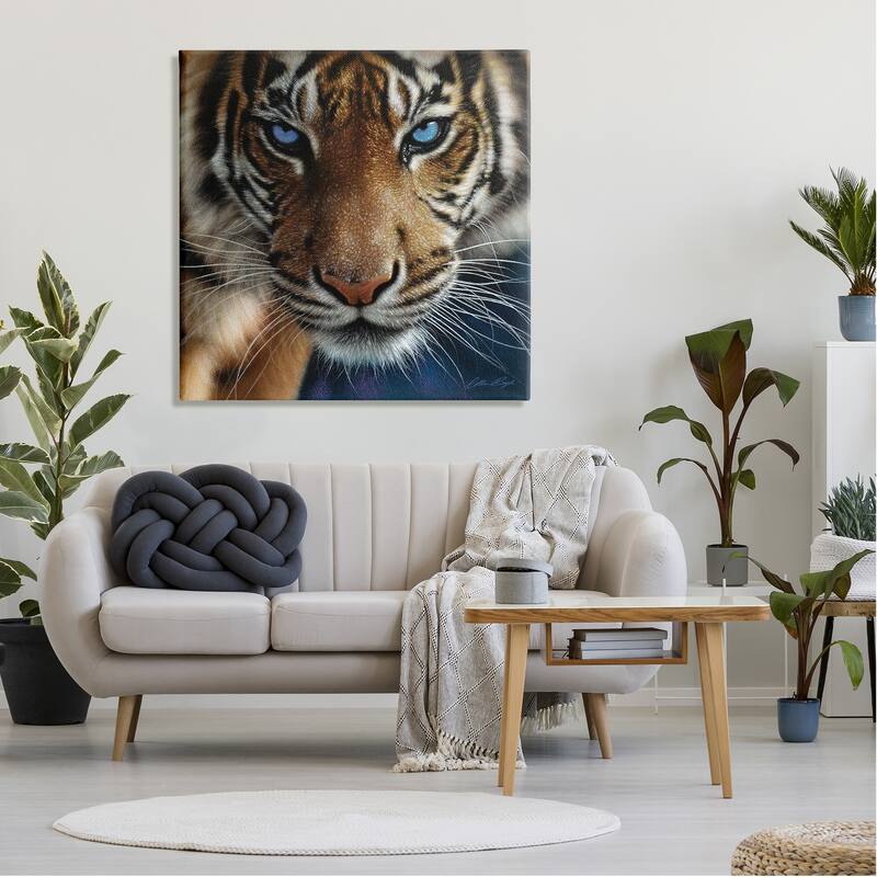 Stupell Blue Eyed Beautiful Fierce Tiger Close Up Detailed Portrait Canvas Wall Art
