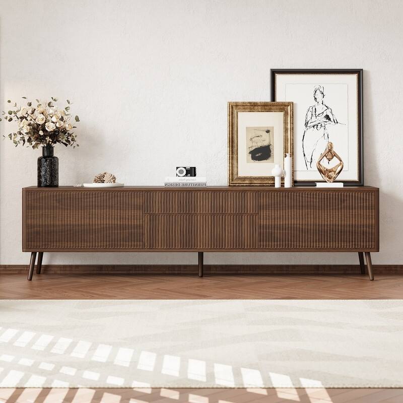 Modern Fluted 70" TV Stand for TVs up to 80", Entertainment Center TV Media Console Table with Storage Drawers